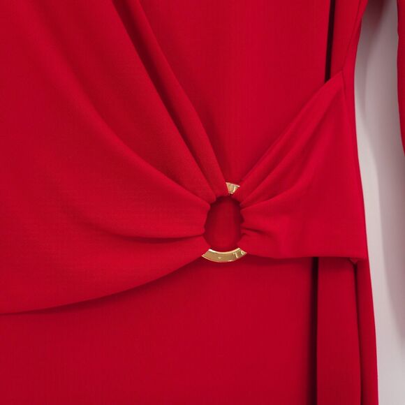 Lauren Ralph Lauren womens solid red sheath dress Size 4 gold ring 3/4 sleeve - Picture 5 of 12